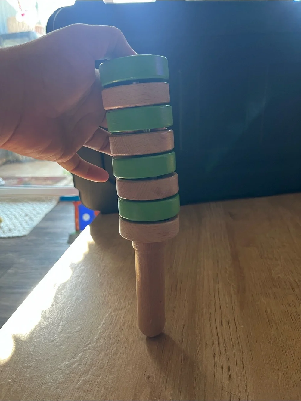 TrueBalance Wooden Stacker Toy in Green – Handheld Ring Trainer
